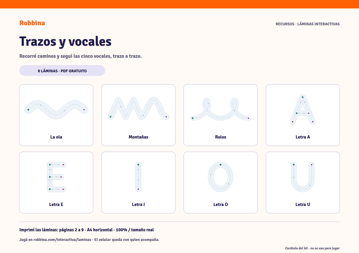 Carátula de Trazos y vocales con las ocho láminas incluidas